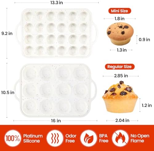 CAKETIME Silicone Muffin Pans for Baking, Metal Reinforced Frame Regular 12 Cups & Mini 24 Cups Cupcake Pan Set Nonstick Muffin Pan for Homemade Baking Easy to Handle