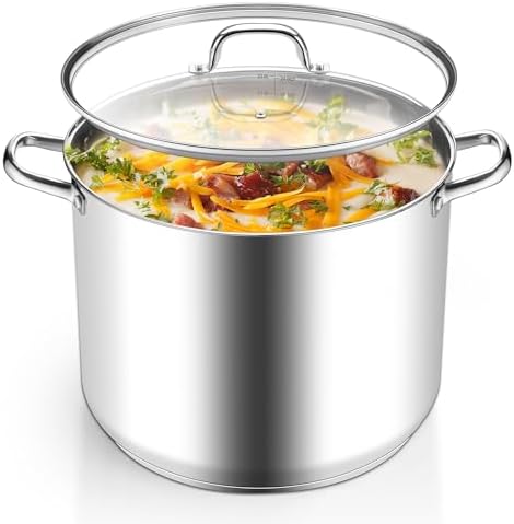 Homikit Stainless Steel Stock Pot, 24 Quart Large Stockpot Soup Pot with Lid, Tri-ply Bottom Cookware for Induction Gas Various Stovetops, Seafood Sauce Canning Cooking Pot for Large Group and Events