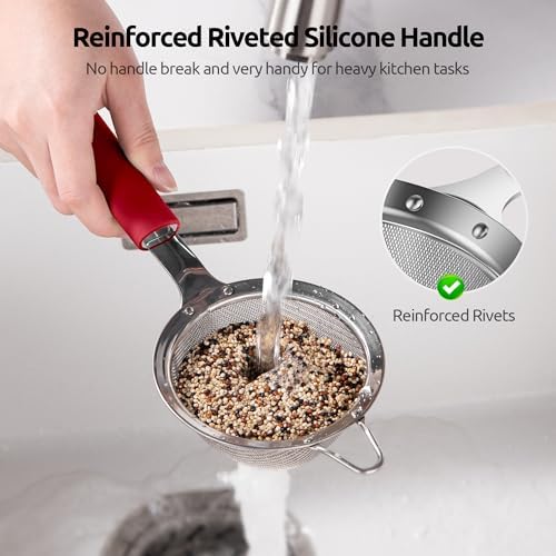 U-Taste Fine Mesh Strainer, 18/8 Stainless Steel Sieve 30 Mesh, S/Red