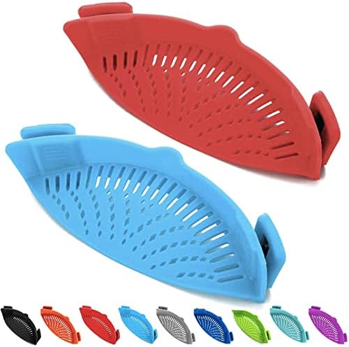 2 Pcs Clip on Strainers, Pot Strainer for Pasta Meat Vegetables Fruit, Silicone Strainer - Fit All Pots and Bowls.