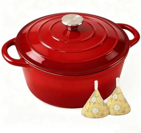 5 Qt Enameled Cast Iron Dutch Oven with Lid, Red