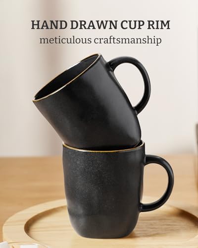 famiware Coffee Mugs Set of 4, Ocean Square 13oz Coffee Cup Set with Handle