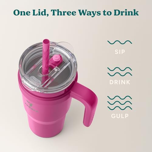 REDUCE 24 oz Stainless Steel Tumbler with Handle - Dual-Wall Vacuum Insulated Travel Mug, Sweat-Proof Lid & Reusable Straw - Keeps Drinks Cold for 24 Hrs, Fits Cupholders, Dishwasher Safe - Sangria