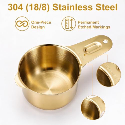 Bopei 14-Piece 18/8 Stainless Steel Measuring Cups and Spoons Set, Gold