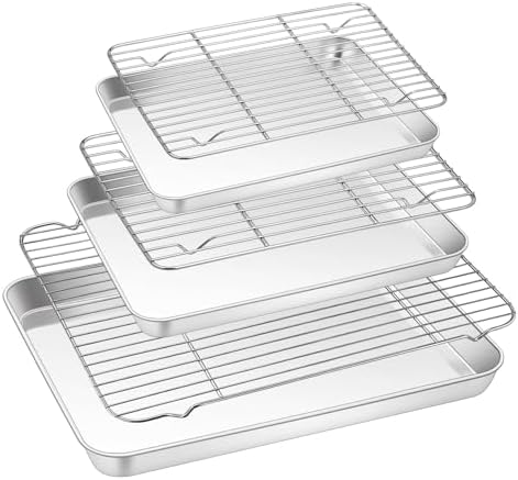 TeamFar Baking Sheet with Rack Set, 3 Pans + 3 Racks, 17.6/12.5/10.5 Inch