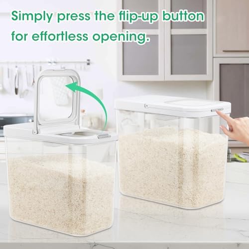 TBMax Rice Flour Storage Container with Automatic Flip-up Lid 25 Lbs | 12.68 Qt, Tall and Narrow Food Storage Flour Bin for Kitchen Pantry Organization, Pet Dog Cat Food Storage Container