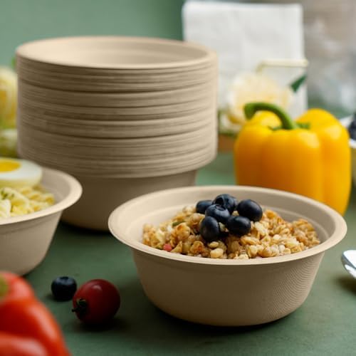 JINVOGREEN 200 Count 16 oz Compostable Paper Bowls Disposable, Natural