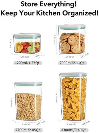 Airtight Food Storage Container with One-Touch Lid, 12-Piece Set (1.3, 2.1, 2.9, 3.6 QT* 3) Stackable Durable BPA-Free for Baking Supplies, Pasta & Systematic Bulk Organization