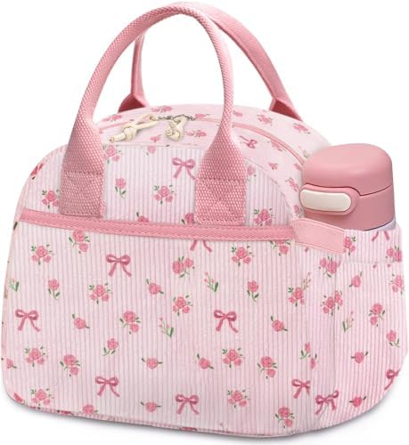 Carry bloom Lunch Box for Women, Insulated Lunch Bag Cute Corduroy Lunchbag