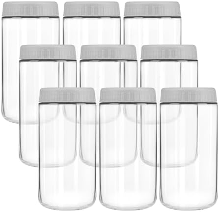 Overnight Oats Containers with Lids, 24oz Wide Mouth Mason Jars with Lids, 9 Pack Glass Jars with Airtight lid for Chia Pudding Yogurt Salad, Meal Prer Oatmeal Jars, Gray