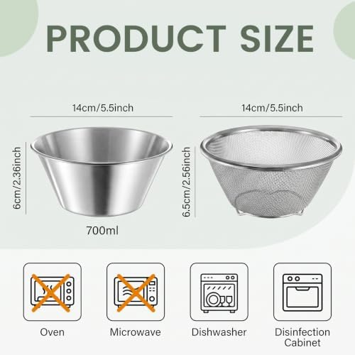 2Pcs Mini Colander 304 Stainless Steel Small Colander Strainer for Berries