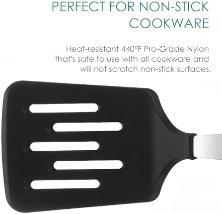 Stainless Steel Cooking Slotted Turner With Heat-resistant BPA-free nylon head Safe for Non-Stick Cookware POM Handles Heavy Duty Kitchen Spatulas For Serving