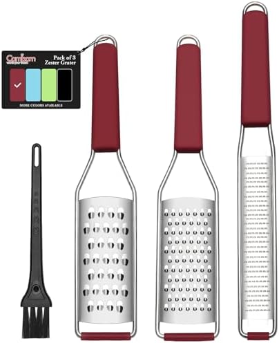 Cambom Cheese Grater Citrus Zester Lemon Zester, Pack of 3, Red
