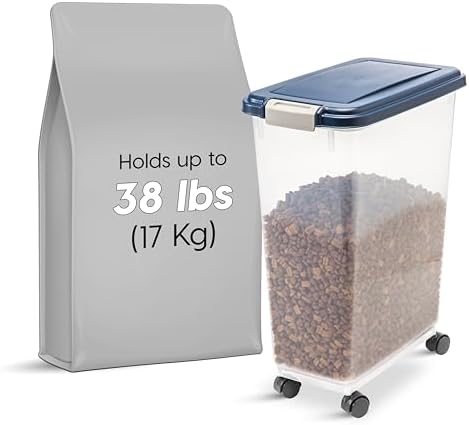 IRIS USA Dog Food Storage Container, Up to 38 lbs, Navy, Made in USA