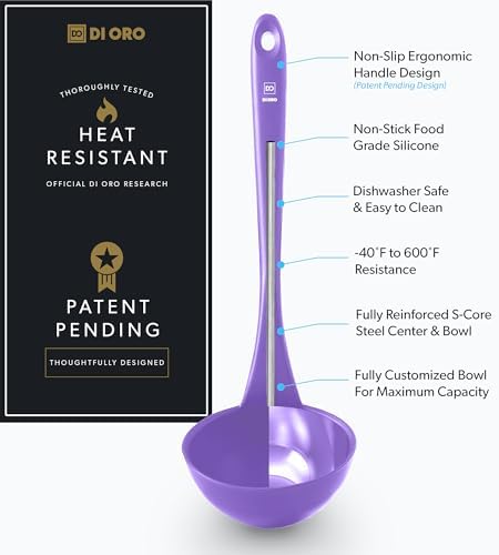 DI ORO Silicone Ladle - Soup & Serving, 600F Heat Resistant, Lavender