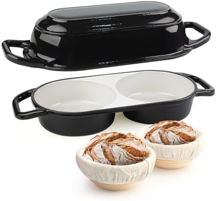 YONILL Mini Double Dutch Oven with Lid for Sourdough Bread Baking (Black)