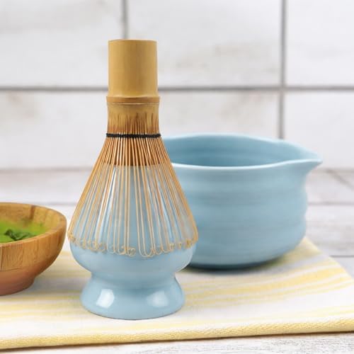 BlendWell Ceramic Matcha Whisk Stand, Light Blue Holder for Bamboo Chasen, Protects Shape and Extends Whisk Life