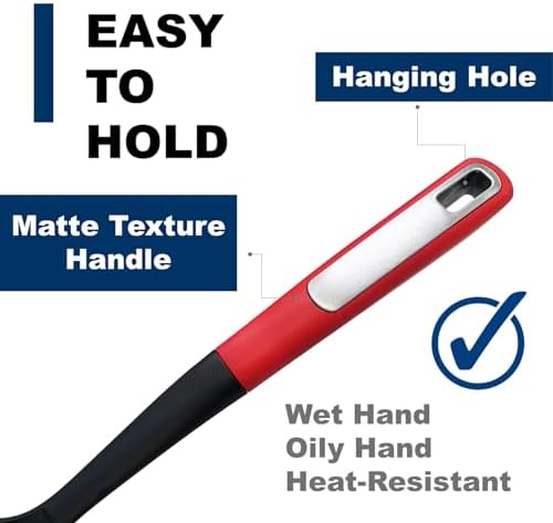 Premium Heat-Resistant Ladle with Silicone Edge- Ideal for Cooking & Non-Stick Cookware Ladle, Red
