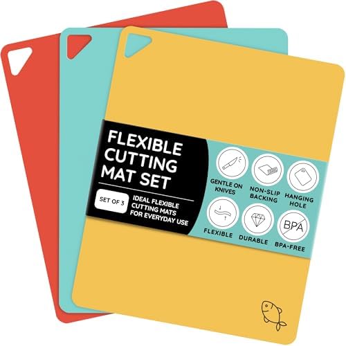 July Home Cutting Board Alternative for Kitchen - Extra Thick Flexible Plastic Cutting Board Set of 3, Non-Slip, BPA-Free, Easy to Clean, Colored Cutting Mats for Cooking, Durable Chopping Sheets