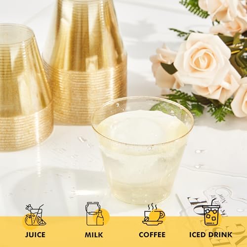 RACETOP 200 Pack 9 oz Gold Glitter Plastic Cups Tumbler