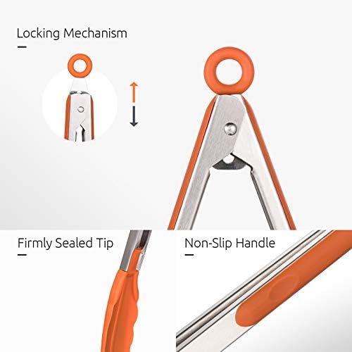 U-Taste Kitchen Tongs for Cooking, 600ºF Heat-Resistant Tps, 3Pcs/Orange
