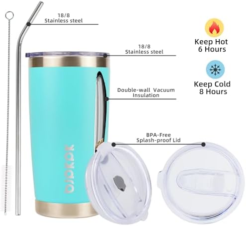 BJPKPK 20 oz Coffee Tumbler with Lid, Straw, Insulated Stainless Steel Mug