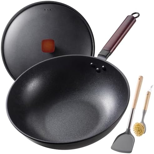 Teewe Carbon Steel Wok, 13" Woks & Stir-fry Pans Nonstick with Lid