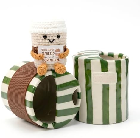 Coffee Lover Gift Set for Women Men, Ceramic Mug Crochet Coffee Cup