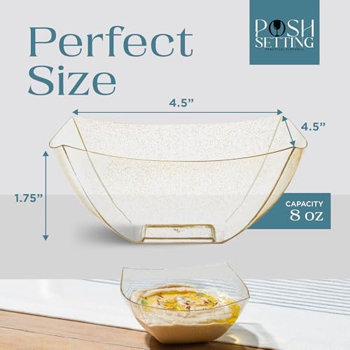 4 Pack Disposable Gold Plastic Serving Bowls Square Party Candy Use 8oz