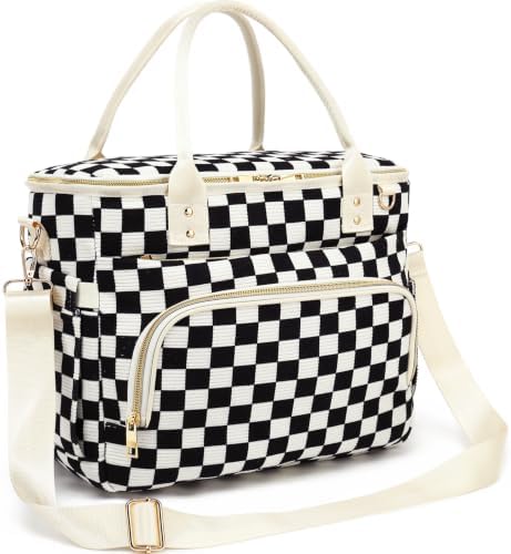 GYEUKHAM Insulated Lunch Bag for Women Men,Extra Large Lunch Box, Leakproof Reusable Cooler Tote for Adult, Everyday Soft Lunch Tote Bag for Work College Picnic Travel,C-Black Checkered