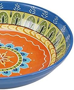 Valencia 13.25" x 3" Ceramic Serving/Pasta Bowl – Large Multicolor Boho Glazed Bowl, Microwave & Dishwasher Safe, Vibrant Tableware for Salads, Pasta, or Shared Dishes
