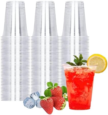 TashiBox 100 Count - 16 Ounce Plastic Cups, Ice Coffee Cups To Go - Crystal Clear PET Party Cups