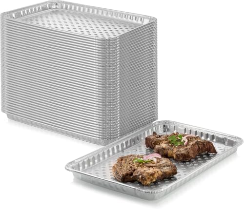 Disposable Aluminum Foil BBQ Grill Topper Pan – Prevents Food from Falling into The Grill or Sticking to The Grate – No Clean Up Required – Perfect for Camping and Outdoor Use - 15” x10” x1.5” 12 Pack