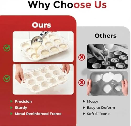 Silicone Muffin Pan for Baking: 12 Cup Muffin Pan with Metal Reinforced Frame, Regular Size Cupcake Egg Bites Molds for Baking, BPA Free Silicone Muffin Tray, Dishwasher Safe (1 Pack, White)