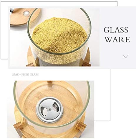 Rice Dispenser, Rice Storage Container, Flour and Cereal Container for Kitchen Organization and Pantry Store, Glass Cereal dispenser with Airtight Lid and Wooden Stand 8L