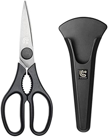 Linoroso Kitchen Scissors All Purpose Kitchen Shears with Magnetic Holder, Heavy Duty Scissors Shears Dishwasher Safe, Come Apart Food Scissors for Meat, Poultry, Cooking, BBQ, Vegetable, Herbs, Black