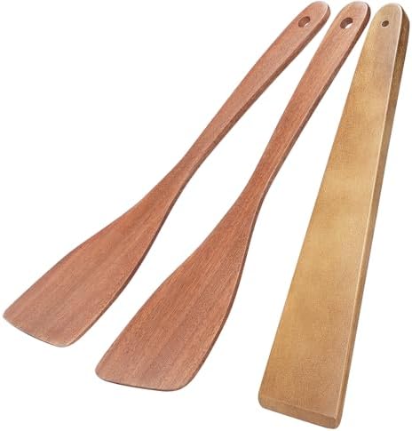 MORGLES 3Pcs Wooden Spatula Set, Long Handle for Nonstick Pans Cooking
