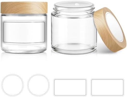 2 Pack 4 oz Small Glass Jars with Plastic Woodgrain Lids & Inner Liner