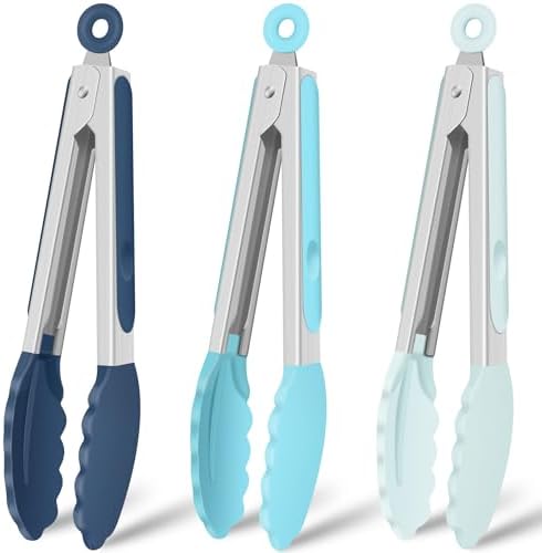 HOTEC Silicone Kitchen Tongs for Cooking, 9-Inch Serving Tongs, Set of 3