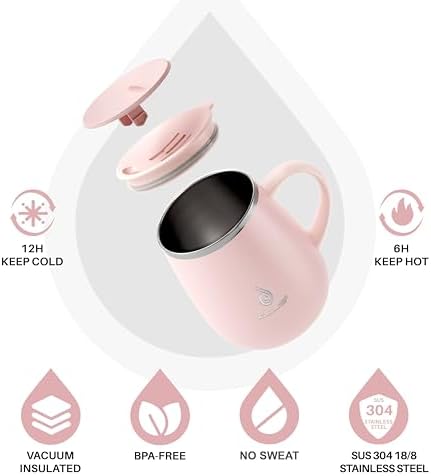 Ideus 16 oz Insulated Coffee Mug with Lid and Handle (Sakura Pink 2.0)