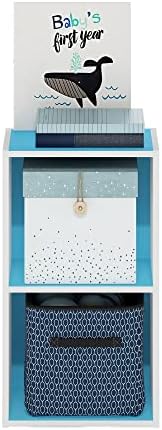 Furinno PASIR Book Shelf, 2-Tier Modern Bookshelf, Open Shelves Bookcase 9 x 12 x 21, Easy Assembly, for Living Room, Bedroom, Home Office, Light Blue/White