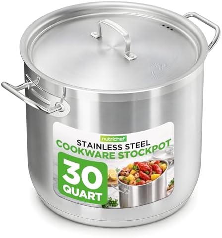 Stainless Steel Cookware Stockpot, 30 Quart Heavy Duty Induction Soup Pot With Stainless Steel Lid And Strong Riveted Handles, Even Heat Distribution, Compatible With Most Cooktops