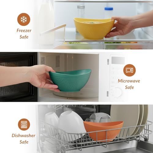 Homienly Wheat Straw Bowls Unbreakable Cereal Bowls 26 OZ Serving Bowls for Snack, Dessert, Dinner, Soup, Rice Microwave and Dishwasher Safe Bowls Set for Kitchen, Party, Dorm, RV (4 PCS Multi)