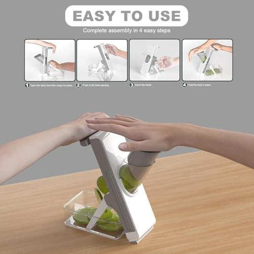 Eletronova Safe Mandoline Slicer for Kitchen, Vegetable Slicer for Kitchen，Kitchen Food Slicer, French Fry Cutter Julienne Dicer for Vegetables Grey (White & Green) (Grey & Blue)