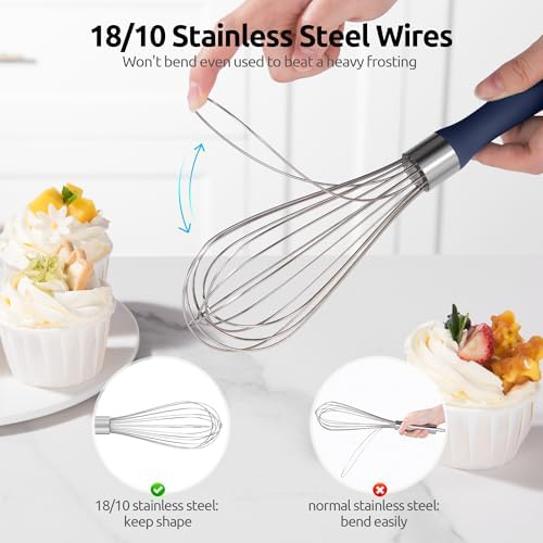 U-Taste Wire Whisk for Cooking, 18/10 Stainless Steel Wisk, M/Midnight Blue