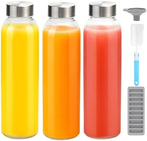 Zukro 18 oz Glass Water Bottles with Stainless Steel Lids, 100% Leak Proof