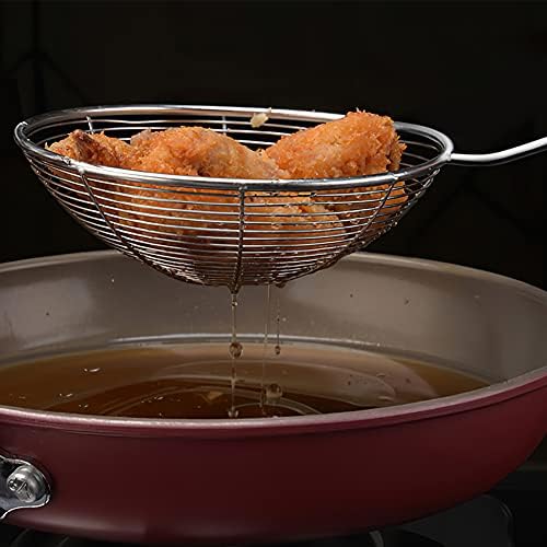 IQCWOOD Spider Strainer & Slotted Spoon, 7.1 inch Skimmer with Wood Handle