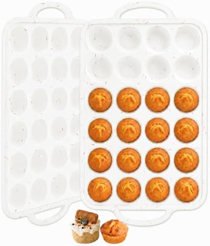 Silicone Mini Muffin Pans for Baking 24 Cup with Steel Frame Non-Stick, 2Pack Small Cupcake Pan, BPA Free Food Grade, Easy Release, Dishwasher Oven Freezer Microwave Safe for Muffin Tin Cake Pop Molds
