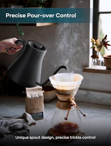 INTASTING Electric Kettle, Gooseneck Electric Kettle, ±1℉ Precise Temperature Control, Stainless Steel Interior, Quick Heating for Pour Over Coffee, Tea & Boiling Water, 0.9L (Black)