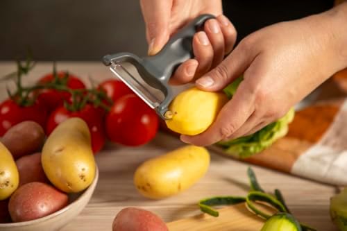 Kuhn Rikon Family Y Peeler, Vegetable Peeler with Straight Stainless Steel Blade, Potato Peeler for Fruits and Vegetables, Grey